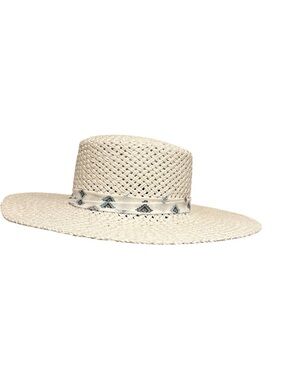 White Straw Boater Hat With Artisan Band New! Never Worn! Adjustable